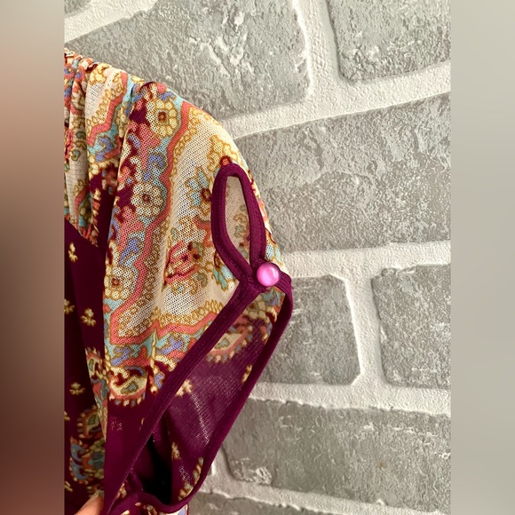 Nicole Miller 🤎 Asian-Inspired V neck Keyhole Sleeve Blouse Feminine Y2K style - Picture 3 of 4